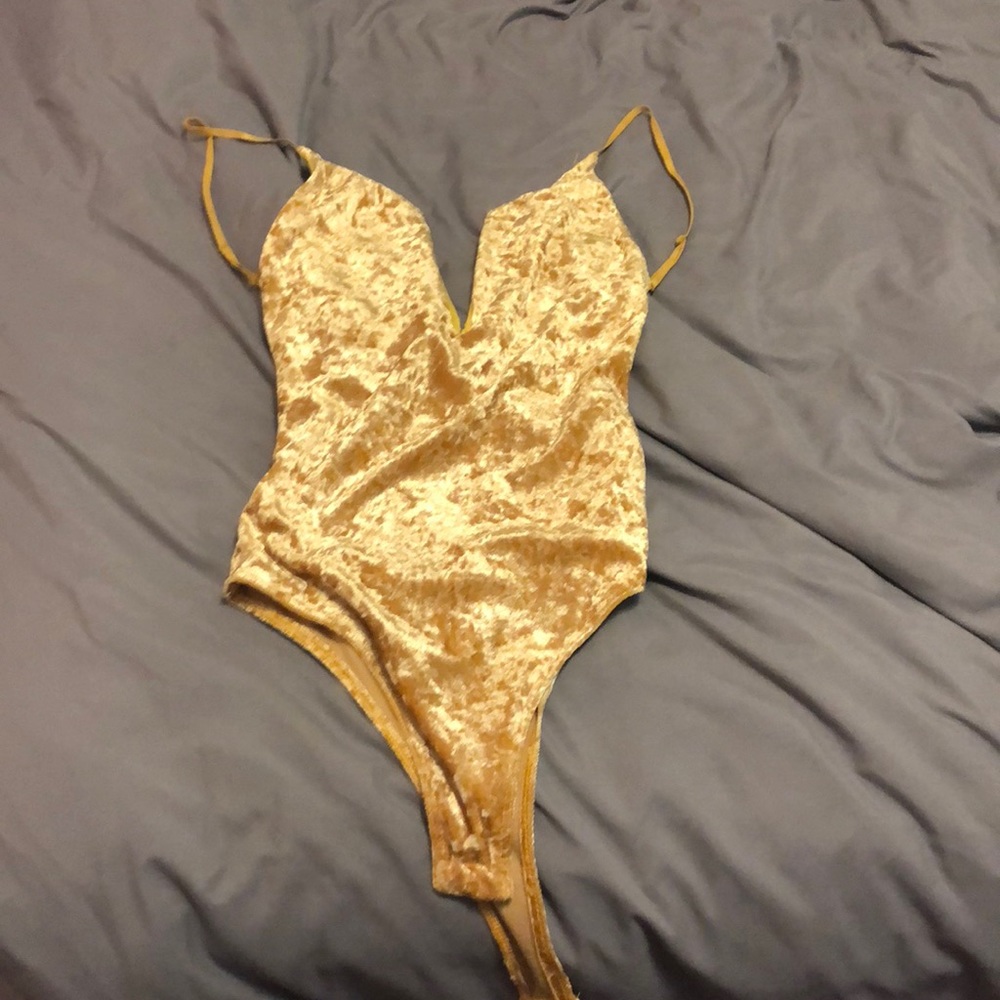 Gold velvet body suit